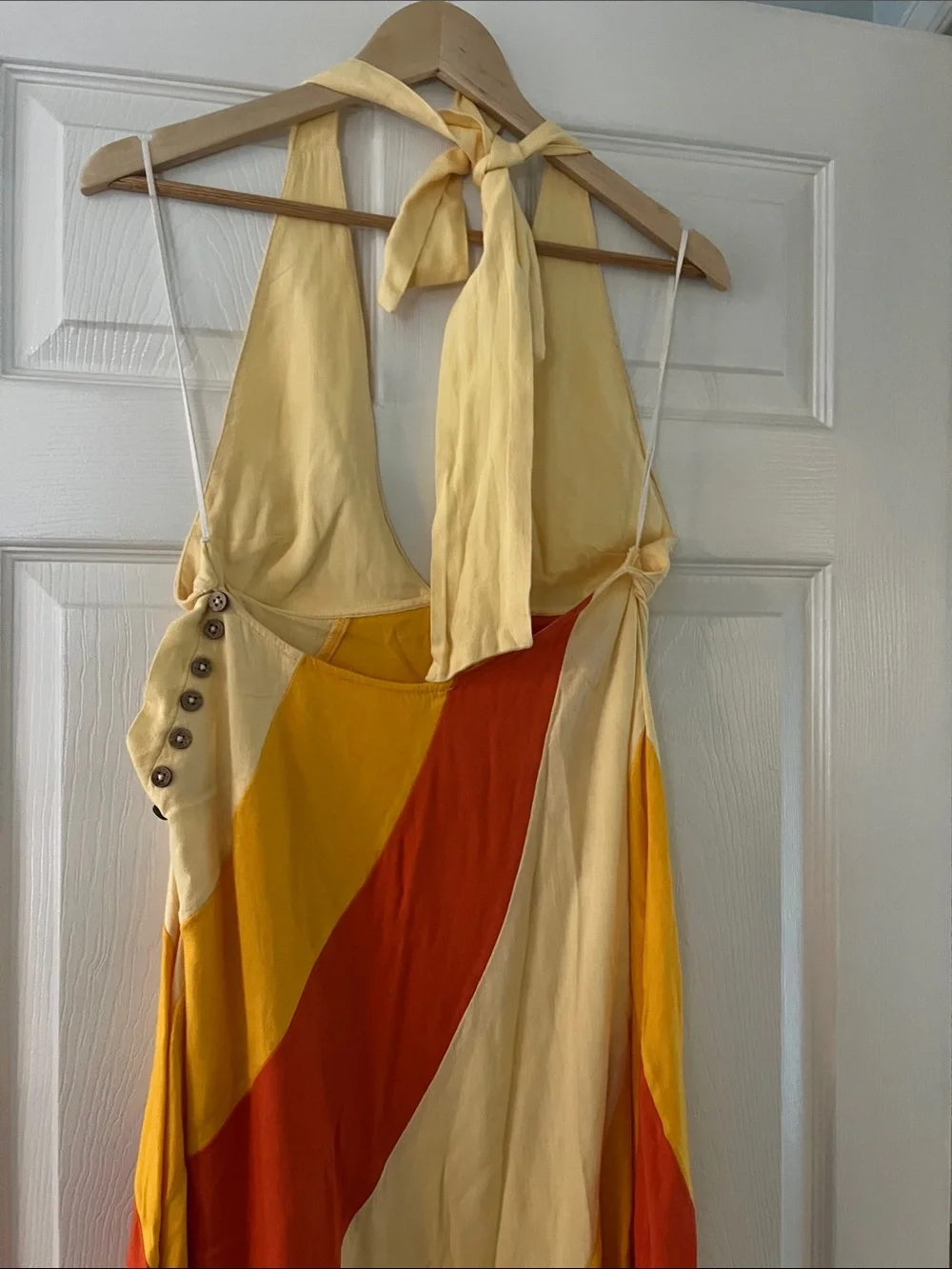 Free People Yellow Orange Cream Colorblock Halter Maxi Dress - Picture 4 of 4